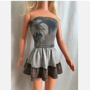 Gray-Brown Mini Skirt & Gray-Multicolor Top for My Size Barbie Doll New